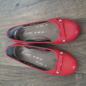 Red Leather Block Heels